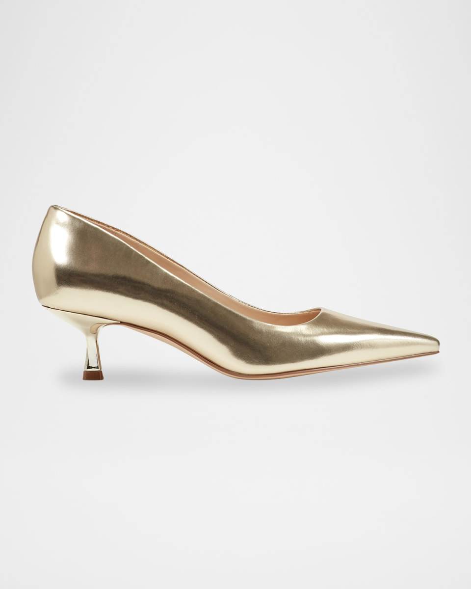 Calynna Metallic Leather Kitten-Heel Pumps
